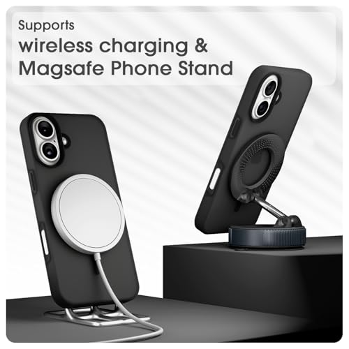 Image of Amazon Basics Back Cover for iPhone 17 | Hybrid Design with Soft Silicone Edges & Hard Frosted TPU Back | Mag-Safe Compatible | Shockproof Design Back Case (Black)