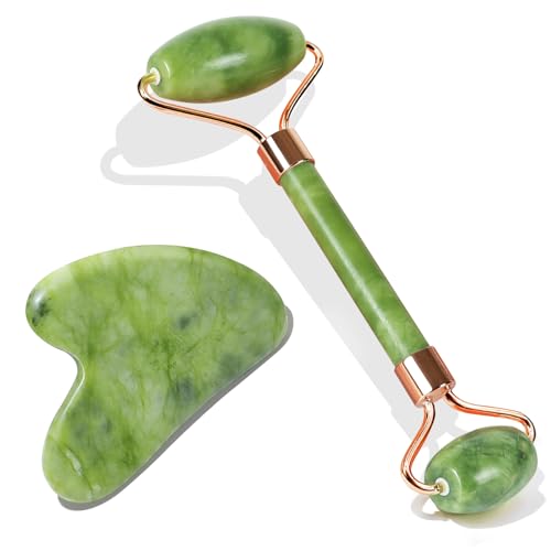 BAIMEI IcyMe Jade Face Roller & Gua Sha, Facial Beauty Skin Care Tools, Self Care Gift for Men Women, Massager for Face, Eyes, Neck, Relieve Fine Lines and Wrinkles - Green Jade Green
