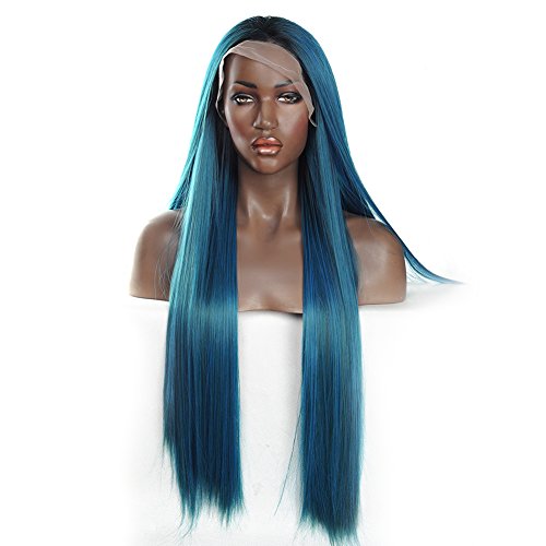 V'Nice mixed blue and green synthetic lace front wig silky straight lace front synthetic wigs for black women heat resistant synthetic wigs (20 inches)