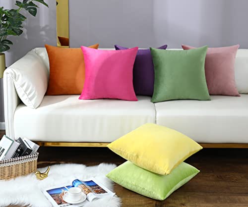Mixeoo Comfy Marigold Throw Pillow Covers Decorative Square Solid Velvet Super Soft Cushion Couch Cases, Set Of 2, 18 X 18 Inch #TOP5