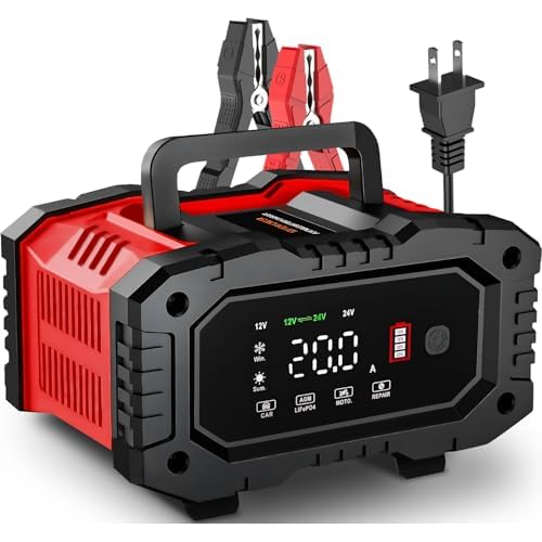 20-Amp Car Battery Charger, 12V/20A and 24V/10A LiFePO4,Lead-Acid(AGM/Gel/SLA) Automatic Smart Trickle Charger Maintainer,Desulfator, 300W Fast Charging for Automotive Truck Motorcycle Lawn Mower Boat