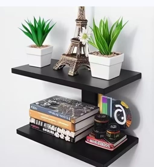 Floating Wall Shelves, Brown Teak Wood, Wall Mounted Storage Rack for Living Room, Bedroom, Kitchen and Office-image-21