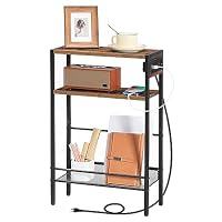 HOOBRO Small Narrow Side Table with Charging Station, Skinny End Table for Small Spaces, Slim Nightstand with USB Ports Outlet, Sofa Beside Table with Storage Shelf, Rustic Brown and Black BF102UBZ01 — image 8