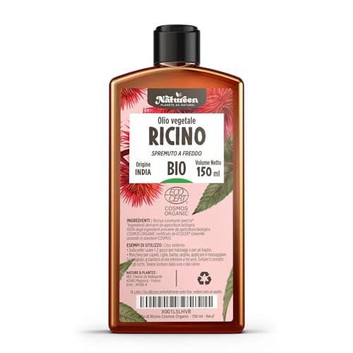 Planète au Naturel Oli di Ricino Biologico 150 ml - 100% Puro e Pressato a Freddo - Capelli, Ciglia, Barba, Sopracciglia, Unghie