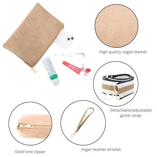 JEN & CO. Izzy Vegan Leather Crossbody Bags Clutch Purses Wristlet Wallet Shoulder Handbag with Guitar Strap for Women4