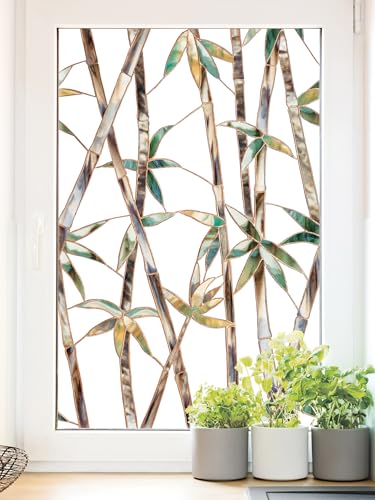 Artscape Glass Bamboo | Privacy Window Film with Vibrant Colored Pattern | Non-Adhesive & UV Protection | Easy to Apply & Removable | 24 x 36 Inches | Made in USA