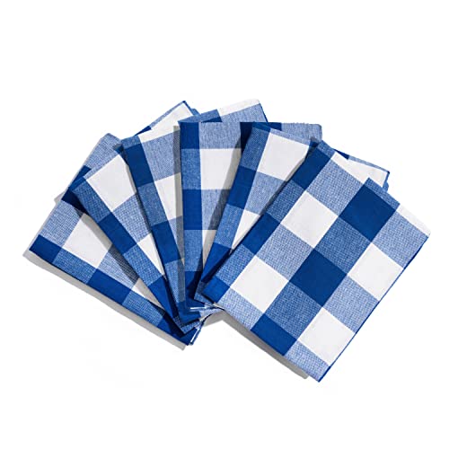 Blue And White Plaid Kitchen Towels - Set Of 6 Blue Checkered, 100% Cotton, Lint-Free Kitchen Towels With Hanging Loop - Versatile Uses Including Kitchen Towels, Hand Towels, Dish Towels (6 Pack) #TOP21