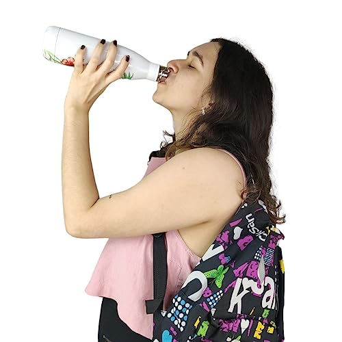 Garrafa Termica Estampada Flores Flamingo 500ml Inox Floral Florido Conserva Agua Gelada Suco Cha Ac