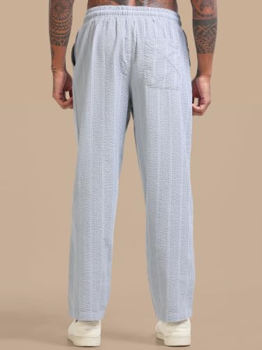 Image of StitchX Men's Airport Look Textured Seersucker Cotton Jogger Trousers S-4XL