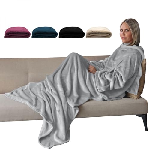 Vivezen - Couverture polaire plaid intégral avec manches et poche - Taille adulte - Plusieurs coloris