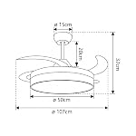 LEDUNI Ventilador con Luz LED con mando+APP 50CM, Motor DC +Luz LED, 66W