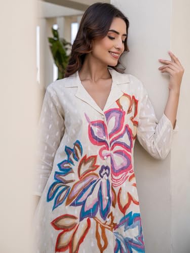 Image of INDO ERA Women's Cotton Ethnic Co-Ord Set | Kurta Pant Set | Stylish Cotton Suit Set for Women,10123