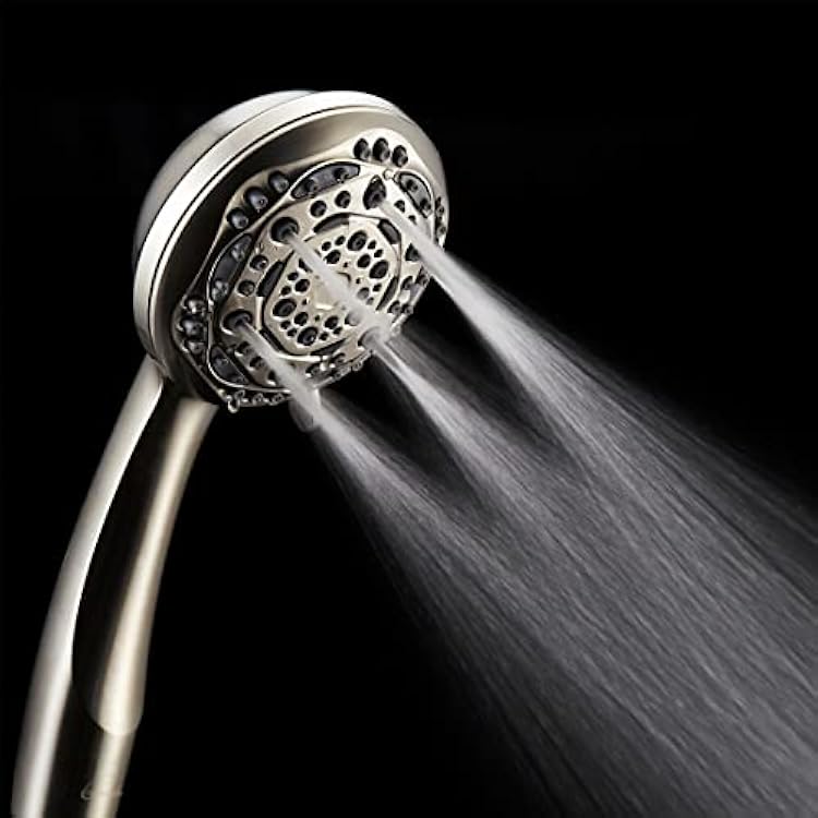 Handheld Shower Head, 7-Function High Pressure Shower Head with Brass Swivel Ball Bracket and Extra Long Stainless Steel Hose, Brushed Nickel, 4