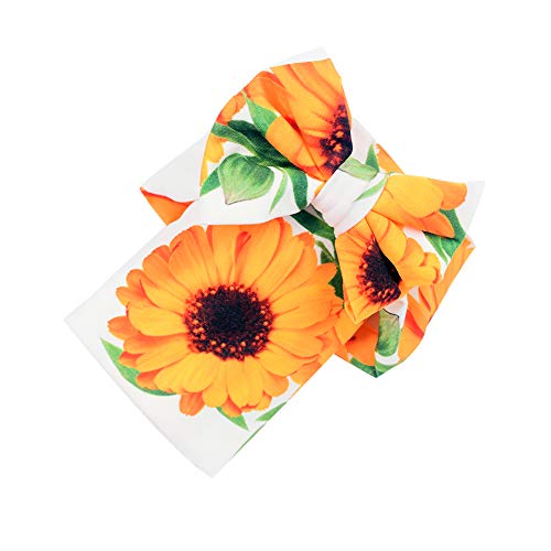 Image of Galabloomer Newborn Receiving Blanket Headband Set Baby Flower Rose Swaddle with Big Bow (White Sunflower)