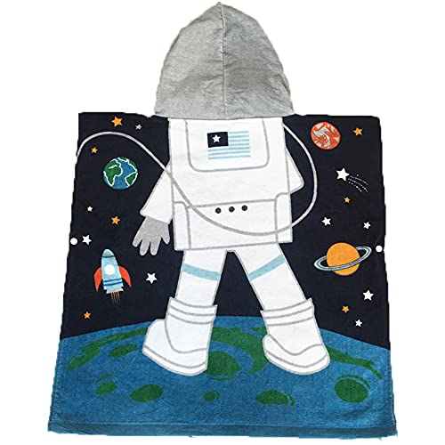 Proumhang Niños Toalla de Playa con Capucha,100% Algodón,Niños Toalla de Baño de natación,Toalla de Poncho,Albornoz con Capucha,Toalla de Secado Rápido para Niñas Niños 2-10 años Astronauta 70CM Cover