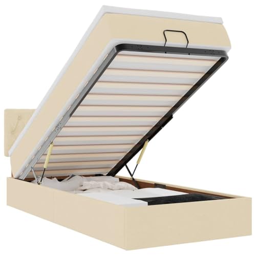 Willood Boxspringbett mit Matratze & LEDs Creme 100x200 cm Stoff Knopfheftung Design
