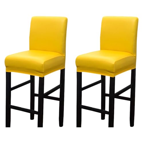 CLGTY Stretch Bar Stool Covers, PU Water Resistant Removable High Stool Cover Non Slip Soft High Seat Chair Protectors for Restaurant Kitchen Bar Chair Cafe-yellow-2PCS