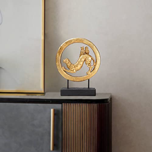 Brabud Leopard And Owls Statue Resin Gold Leopard Running In Ring With Base Figurine Animal Lover Collectible, Decorable For Living Room Bedroom Study Room Shop Office 11.4In (H) Tqgjbs340 #TOP6