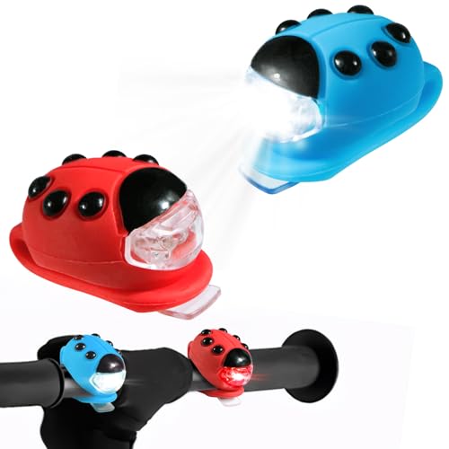 Paquete de 2 luces LED impermeables para bicicleta infantil, luz LED para cochecito de bebé, con forma de mariquita, con 3 modos de luz, reflector de luz LED de seguridad, colgante para ciclismo