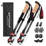 GPTCAMP Walking Sticks,Trekking Poles Collapsible Hiking Poles,Lightweight Folding Travel Walking Pole for Men Women,2pc Adjustable Hiking Stick with EVA Foam Grips for Backpacking,Red