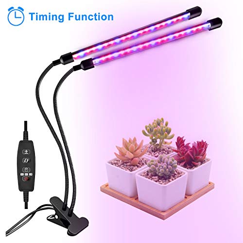 Grow Light, Grow Lights for Indoor Plants, Coson 18W 40 LED Bulbs Timming Plant Grow Lamp with Red, Blue Spectrum, 3/9/12H Timer, Dual Head Adjustable Gooseneck, 10 Garden Labels