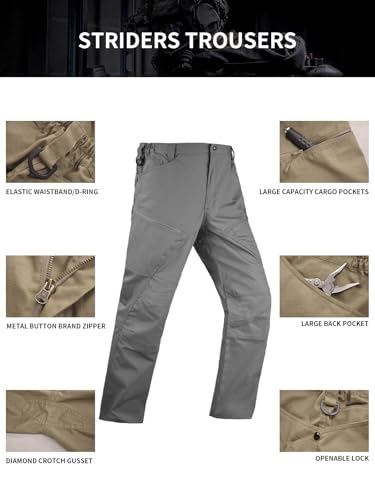 HAN·WILD Men's Tactical Cargo Pants, Ripstop Waterproof Lightweight Hiking Pants, Work Pants with 7 Pockets4