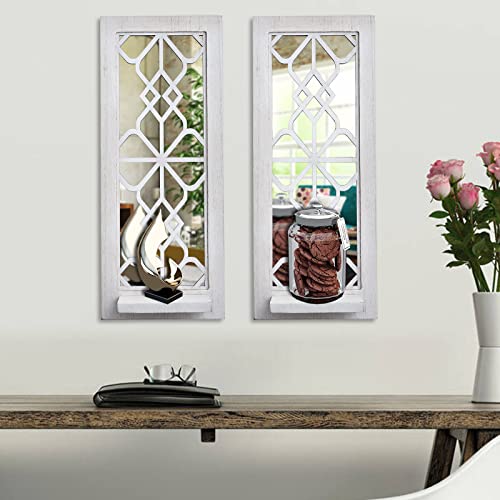 Pibeyer 2 Set Rustic Candle Holders Wall Décor Farmhouse Candle Sconces Wood Decorative Wall Art(Distressed White) #TOP3