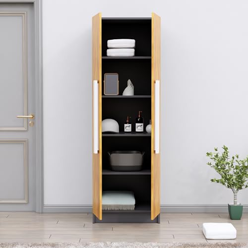 Image of Bniture Wooden Almirah for Clothes, Door for Bedroom, 2 Door Wardrobe with 4 Shelves Huge Storage Space (46D x 60W x 182H CM) | 3 Year Warranty (Slate Grey & Giant Wood)