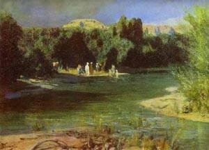 Peinture à l'huile Le Baptême du Christ par Vasily Polenov, tableau de décoration murale 12x16