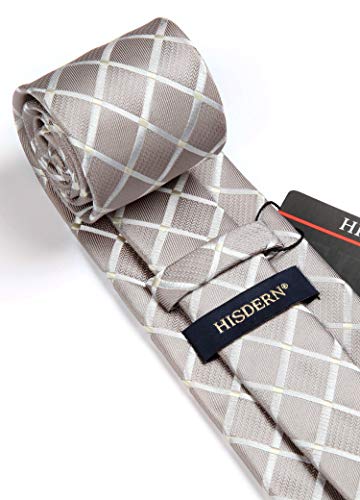 Image of HISDERN Mens Ties Plaid Tie and Pocket Square Set Classic Woven Formal Checkered Neckties & Handkerchief Wedding Party