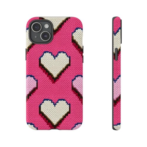 Coque rigide brillante iPhone 15 Plus finition haut de gamme cœurs roses