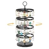 EsLuker.ly Organizador de aretes giratorio con 228 ranuras en U para mujeres y niñas, soporte de almacenamiento grande ajustable de plástico de 4 niveles con bandeja de metal para aretes de aro
