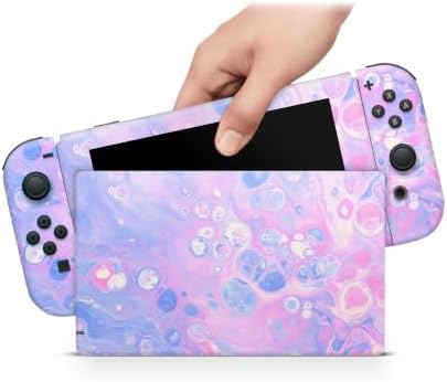 ZOOMHITSKINS Matte Skin Compatible with Switch, Pink Blue Bubble Pastel Kawaii Design, Durable 3M Vinyl Decal Wrap, Precision Fit, Bubble-Free, Made in USA - 1