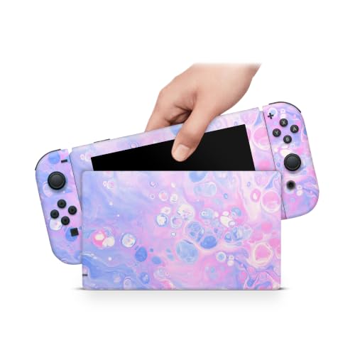 ZOOMHITSKINS Matte Skin Compatible with Switch, Pink Blue Bubble Pastel Kawaii Design, Durable 3M Vinyl Decal Wrap, Precision Fit, Bubble-Free, Made in USA