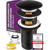 BALNEO Universele Spoelbakplug Click Cone Pop-Up Goud, Messing, Roestvrij, 4 Afdichtingen, Pakking, Afvoerfitting, 66mm X G1 1/4, Zonder Overloop, Klik A