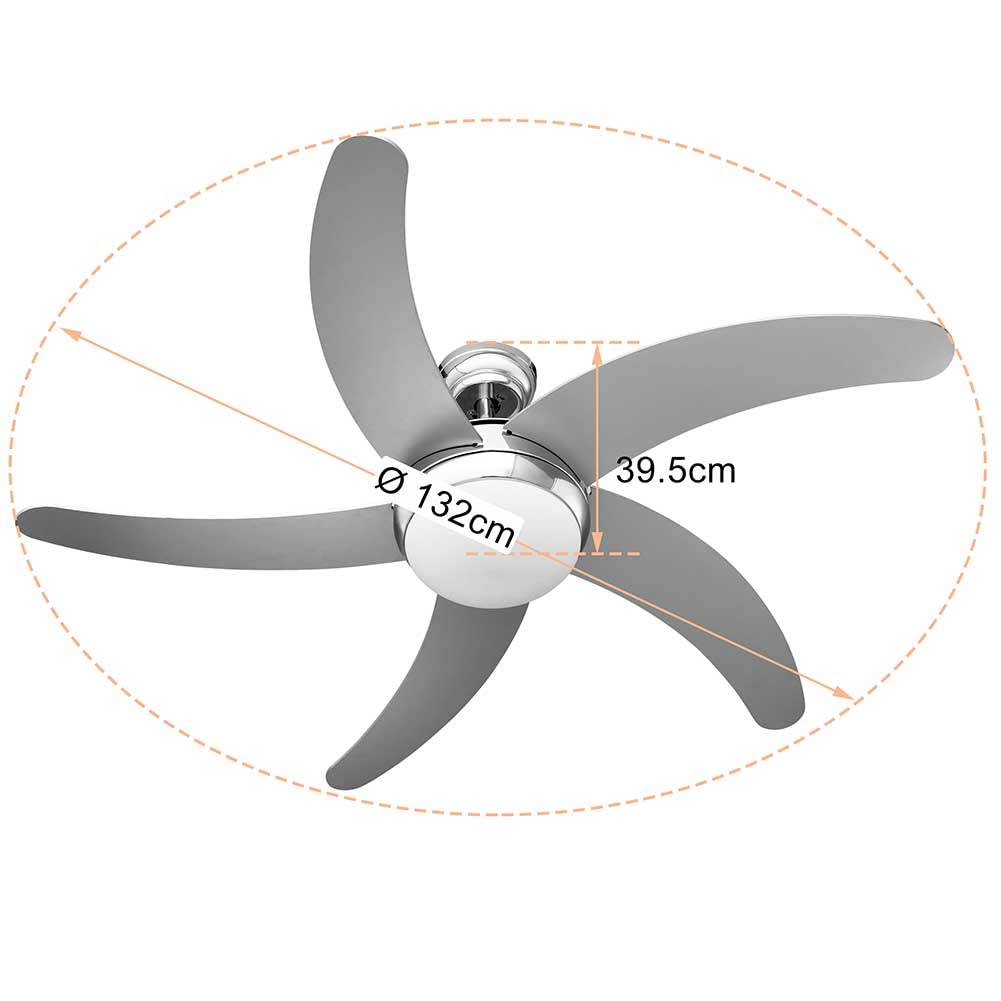 BAKAJI Ventilatore Lampadario da Soffitto 5 Pale in Legno con Lampada in Vetro Satinato 3 Velocità Inversione Rotazione Funzione Timer e Telecomando Attacco 2 Lampadine E27 Max 40W Diametro 132cm