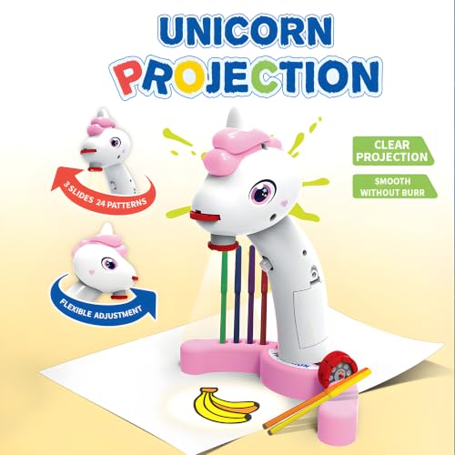 Image of Cable World Unicorn Projection Drawing Table for Kids, Educational Tracing & Sketching Projector Toy with 24 Patterns, 3 Projection Slides, Adjustable Focus, Drawing Board, Pens Included, Age 3+ Years