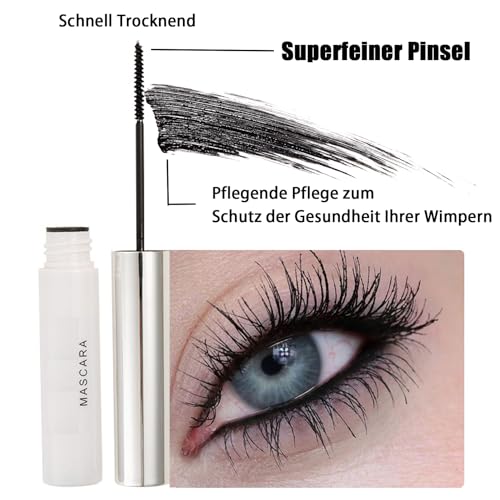 Mascara Wasserfest Schwarz,Wimperntusche Wasserfest,Ultra Fine Waterproof Mascara Black,Long-lasting Cream Wimperntusche mit Silk Fiber,Verlängernd,Wisch- und klumpenfrei (Schwarze)