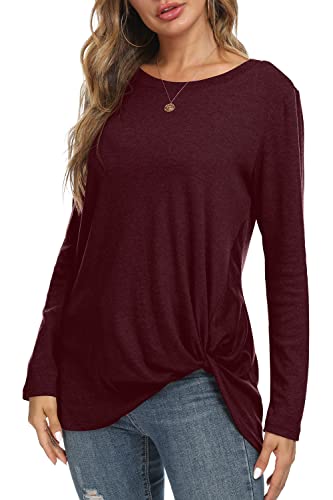 NILOUFO Womens Long Sleeve Shirts Casual Blouses Trendy Twist Knot Tunics Tops for Leggings4