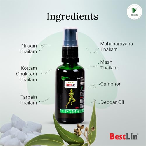 Image of Green Milk Bestlin Liniment | Ayurvedic Pain Relief Oils | Joint & Knee Pain Oil for Back, Shoulder & Muscle Stiffness | Lightweight Non-Greasy Body Pain Oil | Herbal Liniment for Everyday Comfort | 50ml (Pack of 2)