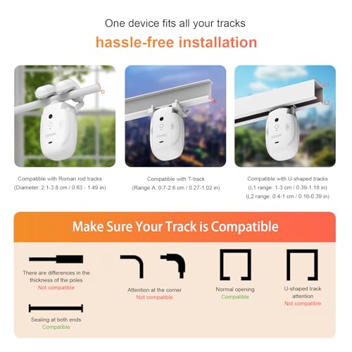 Automatic Curtain Opener - Electric Curtains with Remote Smart Curtain Opener Electronic for Roman/U/T Rails, Bluetooth Curtain Opener with App/Timer, Compatible with Alexa and Google Home