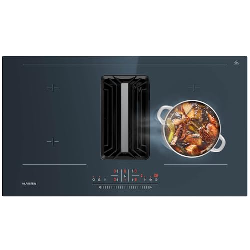 Klarstein DownAir AirJet 90 - Placa de Inducción con Extractor Integrado, 750 m³/h, A++ Eficiencia, Boost 10000 W, Panel Táctil, VarioHeating, Antracita, 90×2,6×51,5 cm