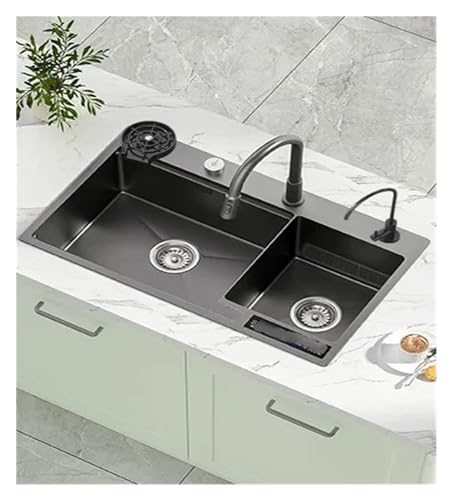 PAACEER Catalizador de Agua Inteligente, Doble Tanque, Fregadero de Cocina de Acero Inoxidable 304 Grueso, máquina de Limpieza desinfectante for Frutas y Verduras,Fregadero de Barra
