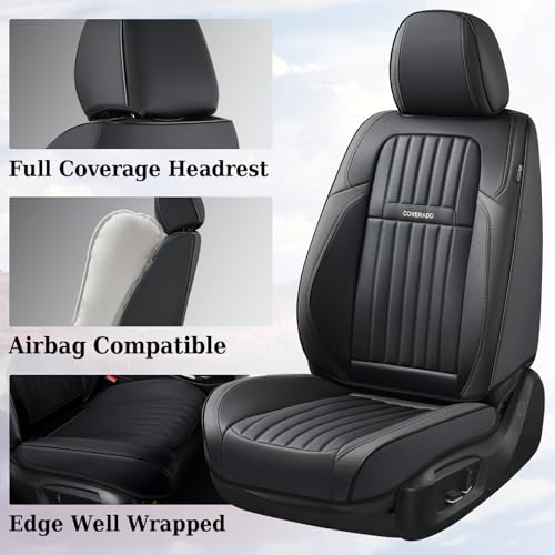 Image of Coverado Seat Covers, Car Seat Covers Front Seats, Car Seat Cover, Car Seat Protector Waterproof, Car Seat Cushion Nappa Leather, Black Seat Covers for Cars Carseat Cover Universal Fit for Most Cars