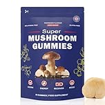 Super Mushroom Gummies with Lion's Mane Supplement, Energy, Focus, Raspberry Flavour (30 Gummies)