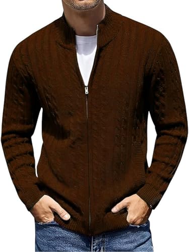 Image of TYSORT Men's Cotton Full Sleeve High Neck Full Zipper Sweater for Men, Cable Knitted Cardigan for Men