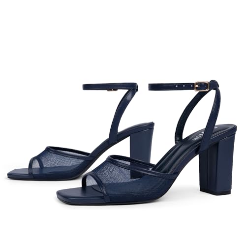 Image of Easyfox Open Toe Chunky Heel Sandals for Women Ankle Strap 3 Inch High Heels Dress Wedding Block Shoes
