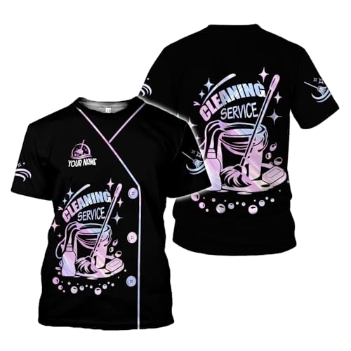 Hieprints Personalized Housekeeping Shirt 3D, Cleaning Service Uniform,Professional House Cleaning Staff Tshirt,House Cleaner Uniform (US, Alpha, Small, 5X-Large, Regular, Regular, TS1)
