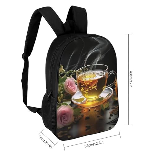 Unique Artistic 17" Durable Polyester Backpack Cup Of Tea Printed - Large Anti-Wrinkle Carryall with Adjustable Straps & Side Pockets2