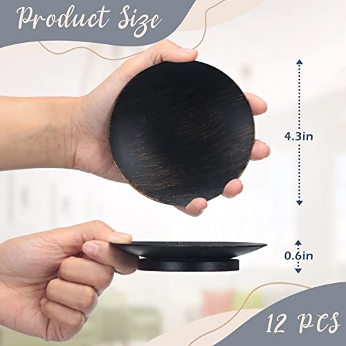Potchen 12 Pcs Plate Candle Holders Metal Pillar Retro Holder Tray 4.3'' Wide Stand Candlestick For Home Living Room Wedding Table Decor Centerpiece (Black Gold) #TOP1